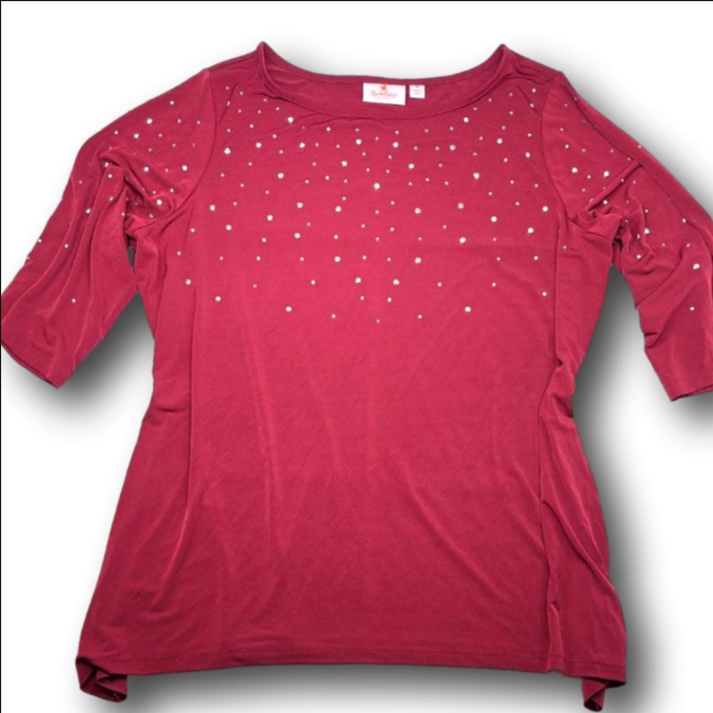 Women's Quacker Factory Maroon Rhinestone Tunic Top Plus Size 1X